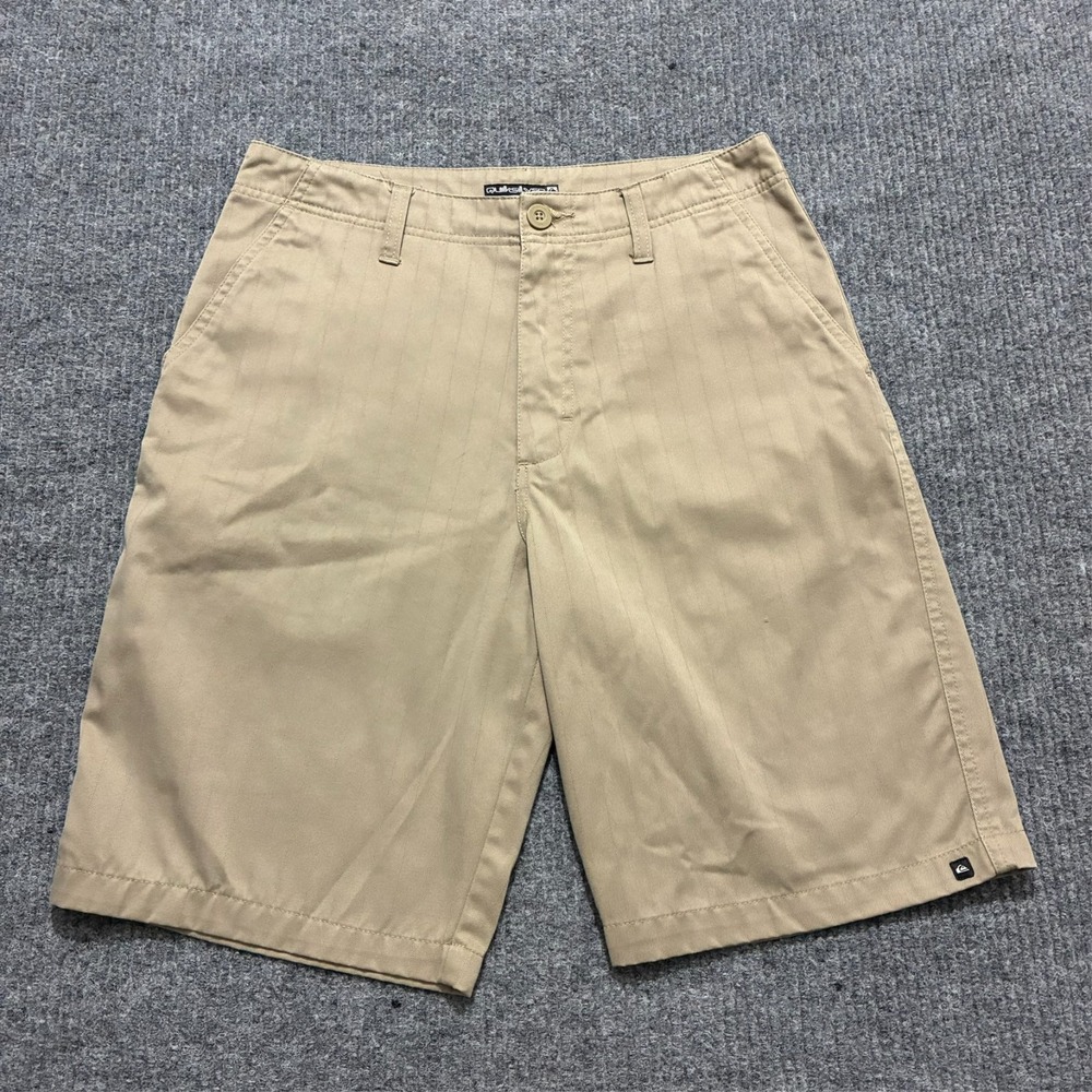 Quicksilver Mens Chino Shorts Size 31 Beige Striped Flat Front Casual Mid Rise
